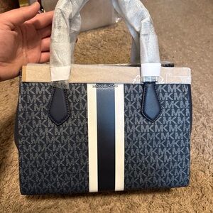 Michael Kors Navy and Beige Logo Tote
